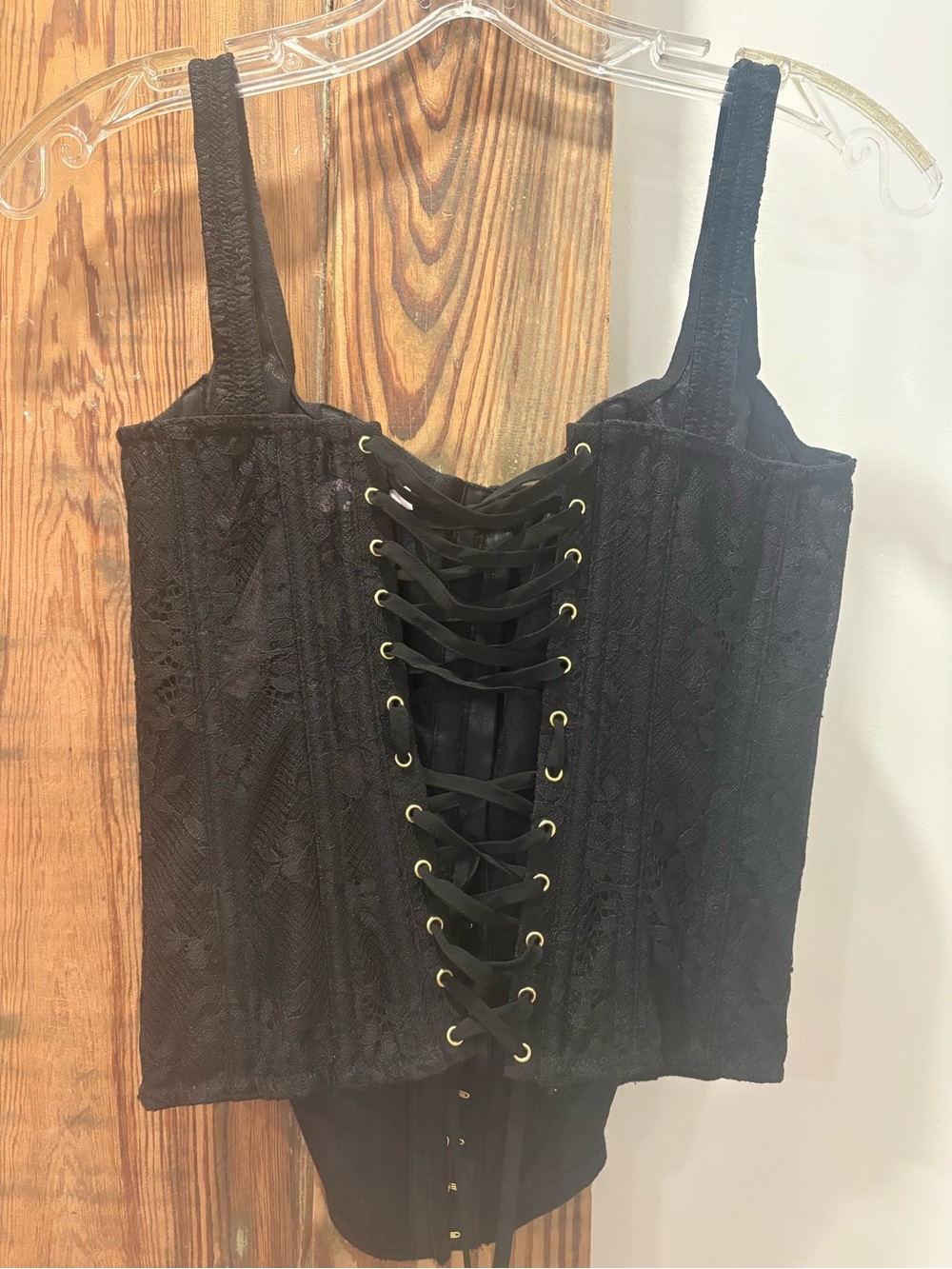 Victoria's Secret Black Lace Corset-Style Crop Top with Front Lace-Up